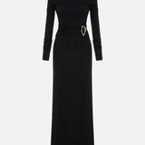 Gold Buckle Detail Long Sleeve Maxi Dress