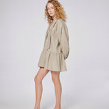 Tie-Neck Linen Mini Dress
