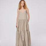 Deep V-Back Tiered Linen Maxi Dress