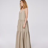 Deep V-Back Tiered Linen Maxi Dress