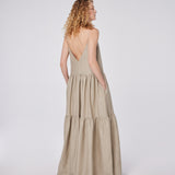 Deep V-Back Tiered Linen Maxi Dress