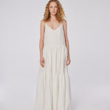 Deep V-Back Tiered Linen Maxi Dress