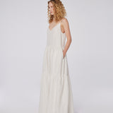 Deep V-Back Tiered Linen Maxi Dress