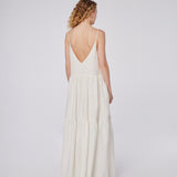 Deep V-Back Tiered Linen Maxi Dress
