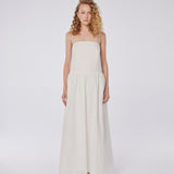 Oval Yaka Keten Maxi Elbise