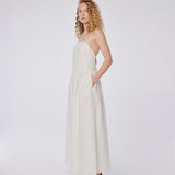 Oval Yaka Keten Maxi Elbise