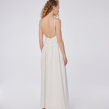 Oval Yaka Keten Maxi Elbise