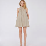 Halter Yaka Keten Mini Elbise