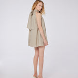 Halter Yaka Keten Mini Elbise