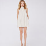 Halter Yaka Keten Mini Elbise