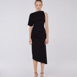 Draped One-Shoulder Buckle Dress