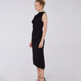 Draped One-Shoulder Buckle Dress
