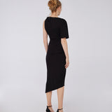 Draped One-Shoulder Buckle Dress