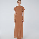 Sheer Viscose Flutter Sleeve Dress